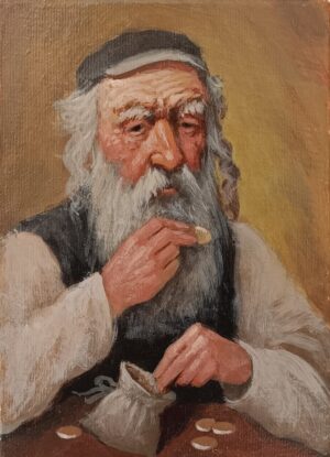 Obraz Olejny Portret Żydowskiego kupca z monetą