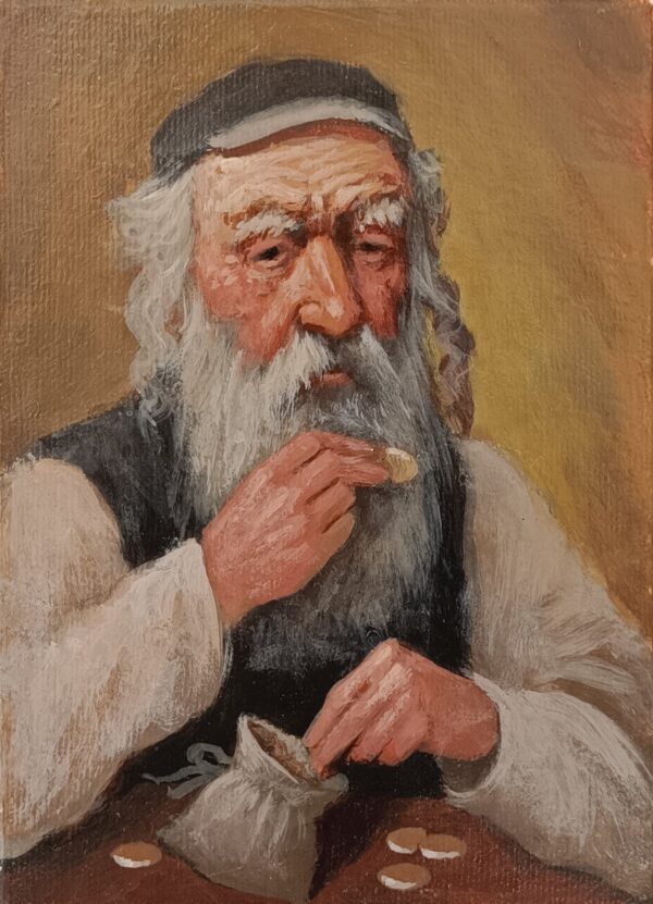 Obraz Olejny Portret Żydowskiego kupca z monetą