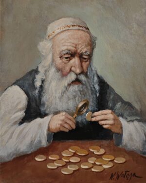 Obraz Olejny Portret Żydowskiego kupca z lupą