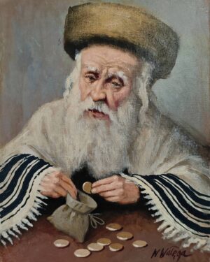 Obraz Olejny Portret Żydowskiego kupca z sakiewką