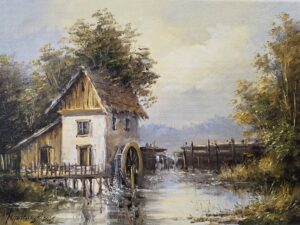 Obraz Olejny Młyn nad spokojną wodą