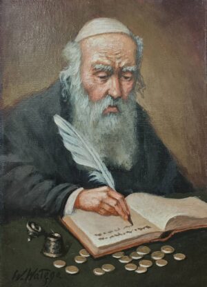 Obraz Olejny Portret żydowskiego kupca z księgą