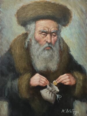 Obraz Olejny Portret żydowskiego kupca liczącego monety