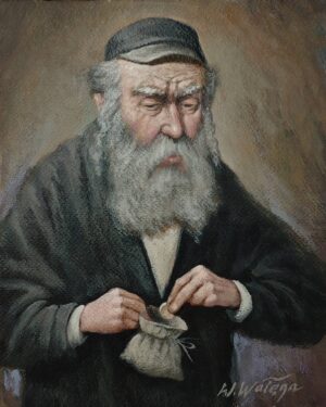 Obraz Olejny Portret żydowskiego kupca z sakiewką