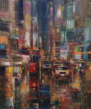 Obraz Olejny Światła i Krople