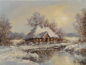 Obraz Olejny Zimowy dworek
