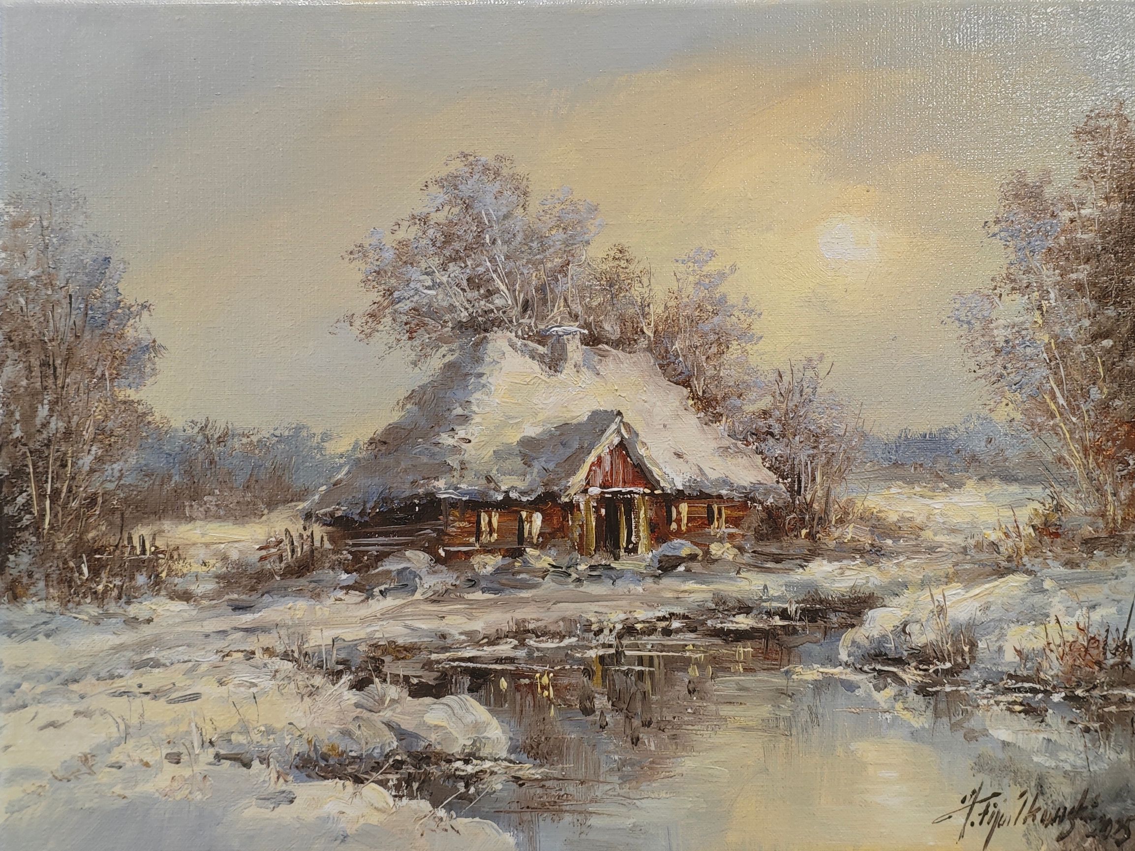 Obraz Olejny Zimowy dworek