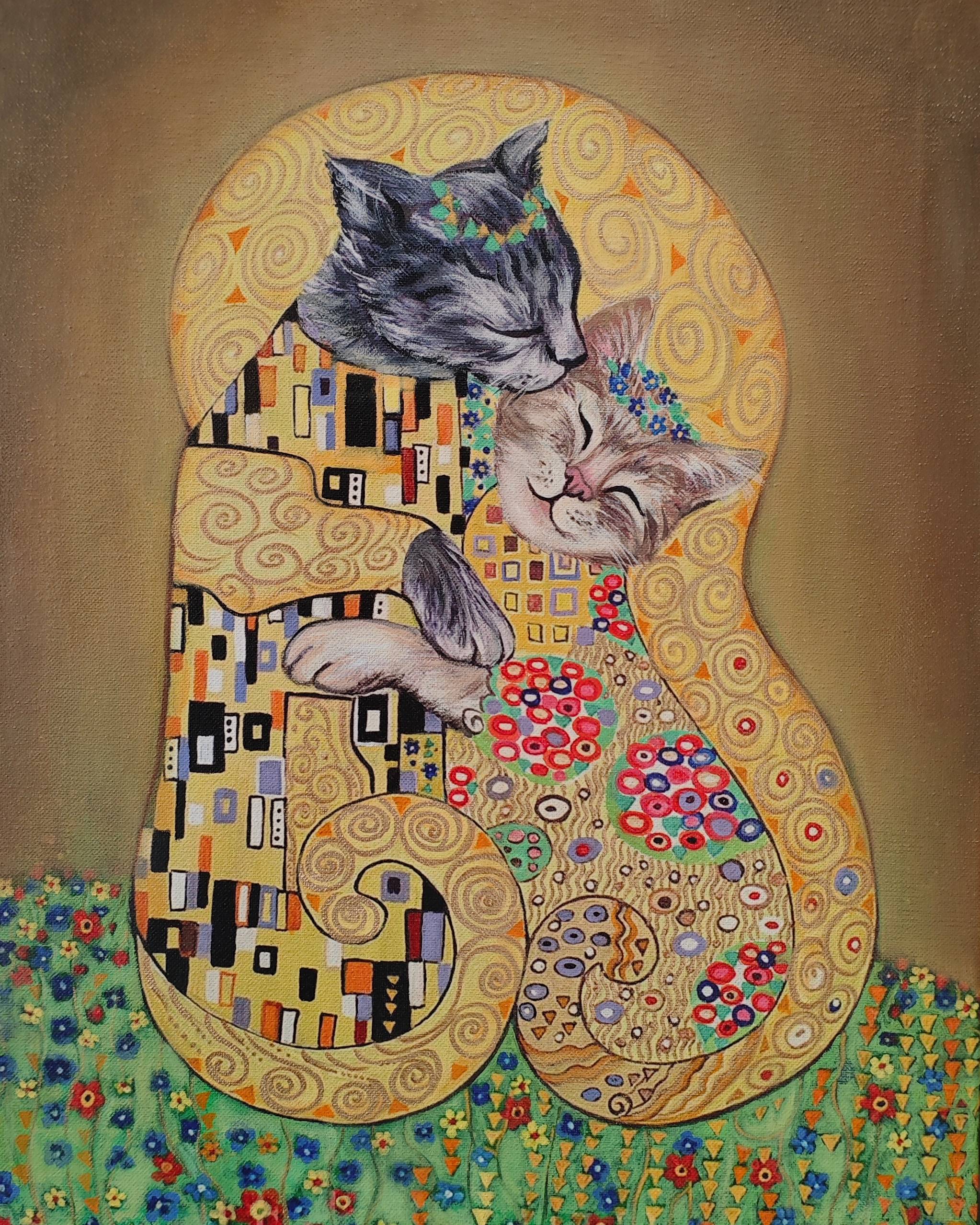 Obraz Olejny Pocałunek Kotki Wg. Gustava Klimta