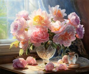 Obraz Olejny Peonie przy oknie