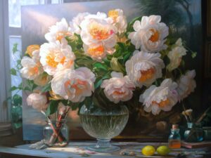 Obraz Olejny Peonie w pracowni