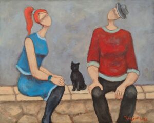 Obraz Olejny  Rozmowy z kotem