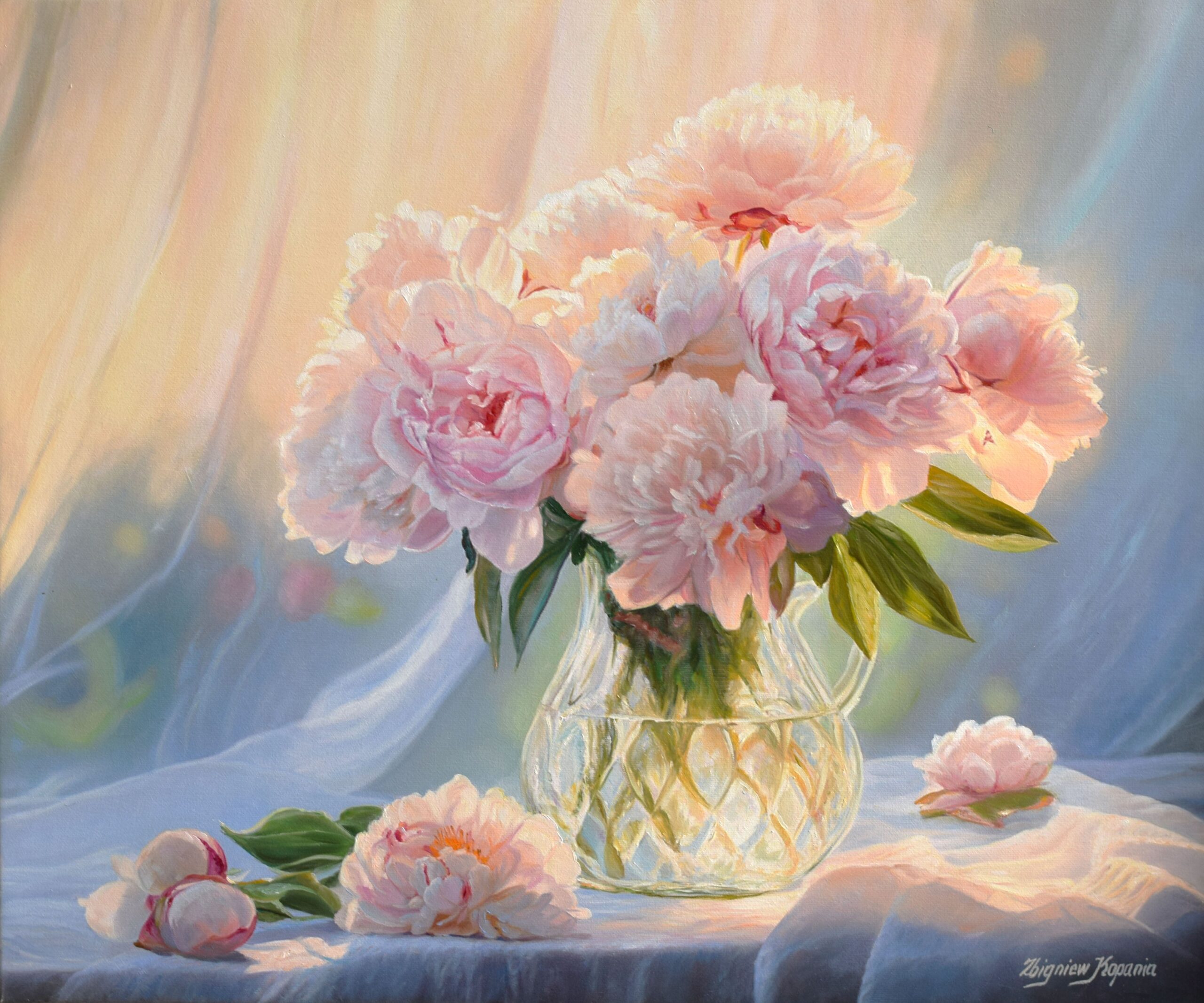 Obraz Olejny Peonie w świetle Zachodzącego Słońca