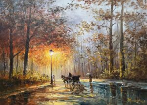 Obraz Olejny  Pod światłem latarni