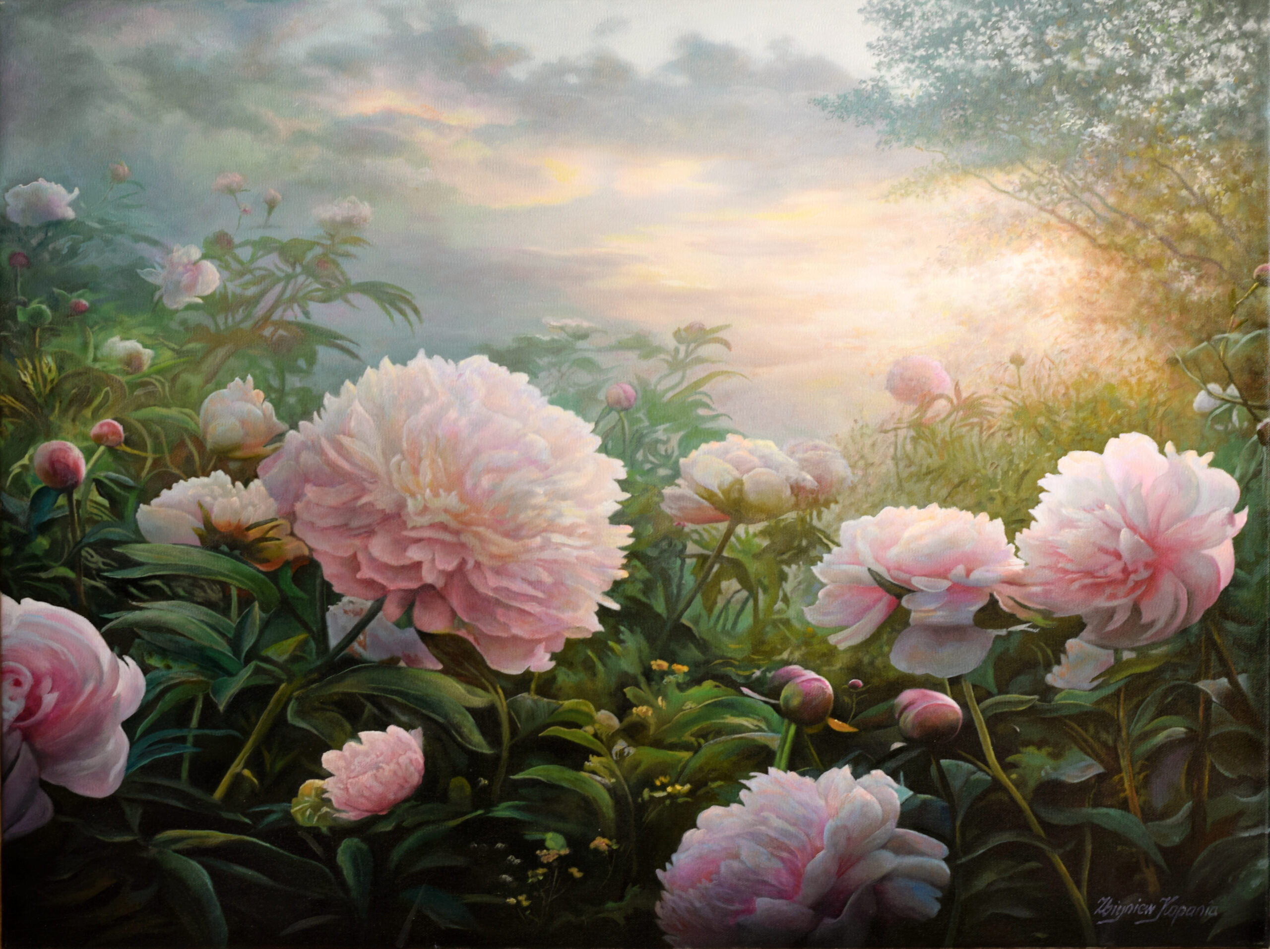 Obraz Olejny Świt nad ogrodem